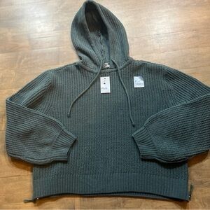 Women’s Green/ Gray FLX Hooded Sweater NWT Waffle Knit side zips